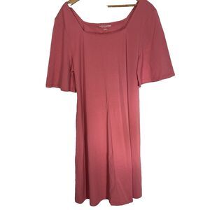 SOFT SURROUNDINGS Dress Midi Stretch Square Neck Short Sleeve Womens XL Pink